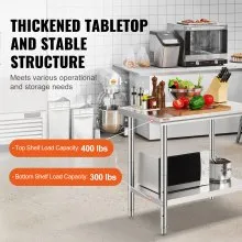VEVOR Work Table 24 x 36 x 32 Inches NSF Stainless Steel Work Table for Commercial Kitchen Prep Workbench 60X90X80cm with Lower Shelf Work Table Silvery for Commercial Kitchen Restaurant