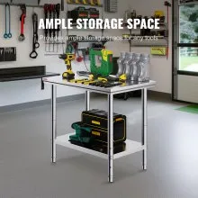 VEVOR Work Table 24 x 36 x 32 Inches NSF Stainless Steel Work Table for Commercial Kitchen Prep Workbench 60X90X80cm with Lower Shelf Work Table Silvery for Commercial Kitchen Restaurant
