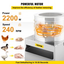 VEVOR Plumeuse de volaille de poulet 2200 W 240 R/min Machine à plumer la volaille de poulet de dinde Machine à plumer les plumes en acier inoxydable de 23,5 pouces de diamètre de baril avec roues Machine d'épilation