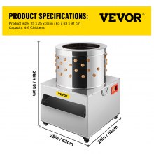 VEVOR Plumeuse de volaille de poulet 2200 W 240 R/min Machine à plumer la volaille de poulet de dinde Machine à plumer les plumes en acier inoxydable de 23,5 pouces de diamètre de baril avec roues Machine d'épilation