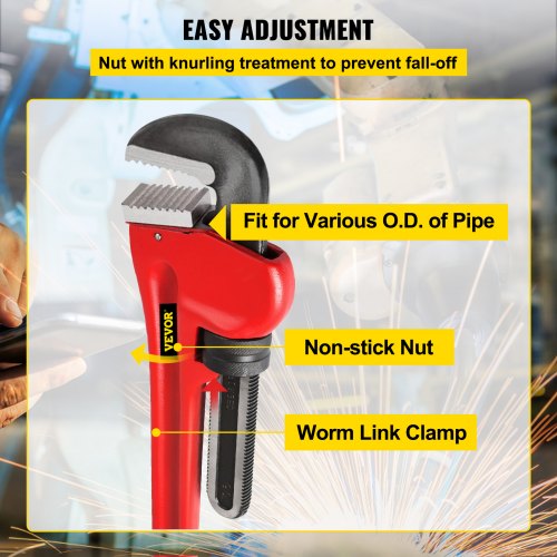 VEVOR Pipe Wrench, 60 inch, Heavy Duty Cast Iron Straight Plumbing Wrench, Adjustable Plumber Tool for Sink Faucet Toilet Bowl Bathroom Kitchen Drainer Repair Installation
