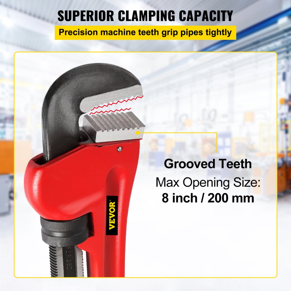 VEVOR Pipe Wrench, 1100mm, Heavy Duty Cast Iron Straight Plumbing Wrench, Adjustable Plumber Tool for Sink Faucet Toilet Bowl Bathroom Kitchen Drainer Repair Installation