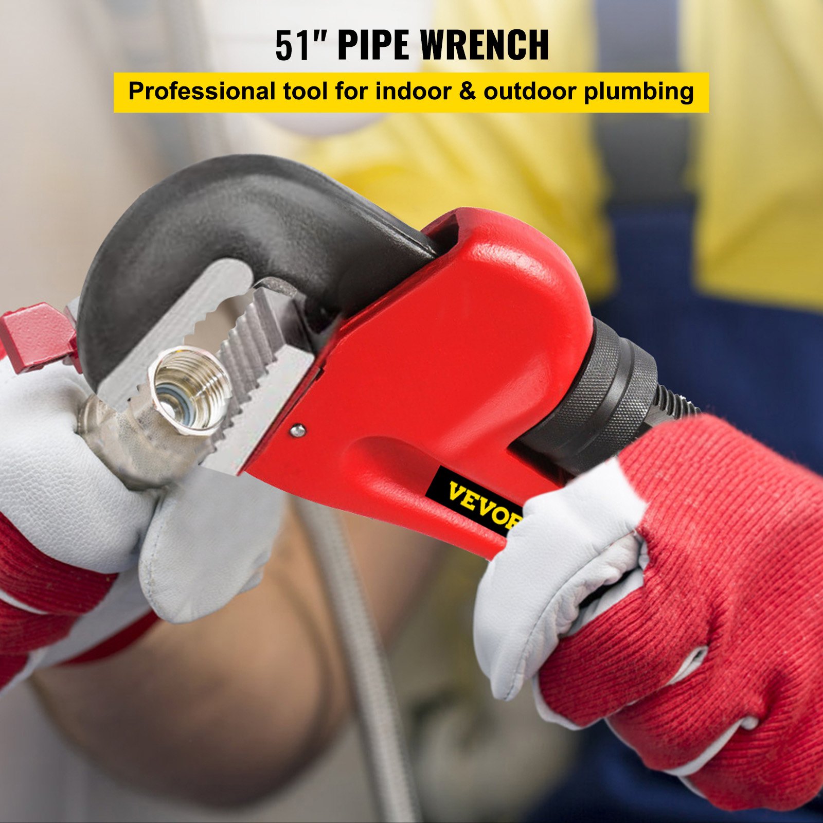 VEVOR 51" Cast Iron Handle Heavy-Duty Hook Jaw Straight Pipe Wrench