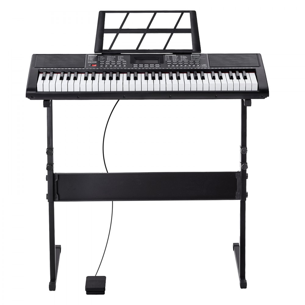 VEVOR 61 Key Digital Keyboard Piano, Lighted Keys, Electric Portable Piano with Adjustable Stand 600 Tones 500 Rhythms Built-In Speakers Sustain Pedal Headphones, USB MIDI for Beginners