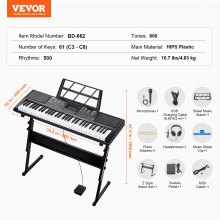 VEVOR 61 Key Digital Keyboard Piano Electric Portable with Adjustable Stand