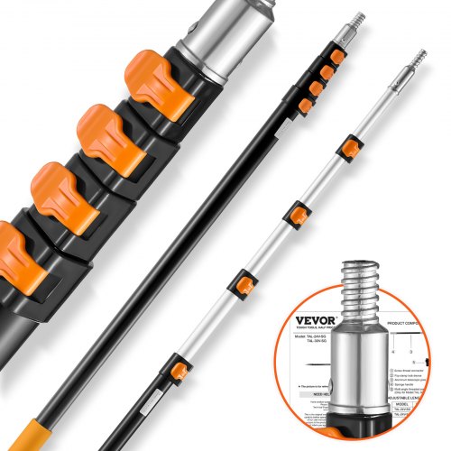 VEVOR Telescoping Pole, 6 to 24 FT Pole, Extension Multi-Purpose Pole, Sturdy Aluminum Alloy Paint Extendable Pole with Flip-Lock Design, Telescopic Pole for Painting, Dusting and Cleaning