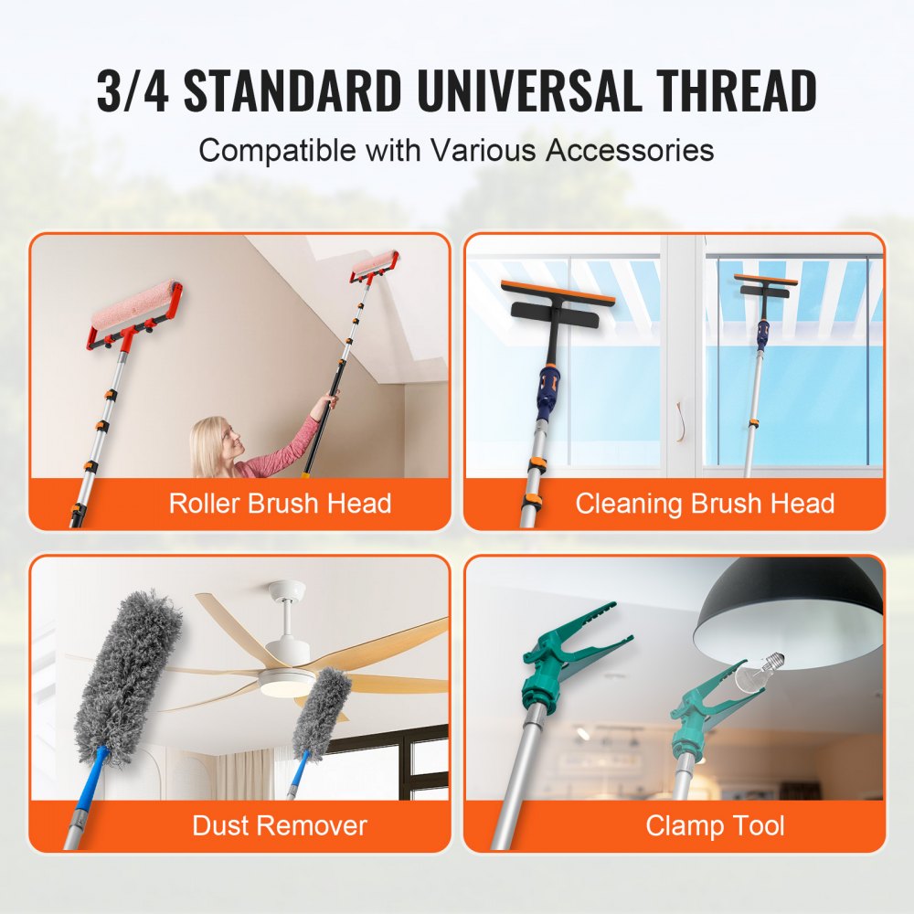 VEVOR Telescoping Pole, 6 to 24 FT Pole, Extension Multi-Purpose Pole, Sturdy Aluminum Alloy Paint Extendable Pole with Flip-Lock Design, Telescopic Pole for Painting, Dusting and Cleaning