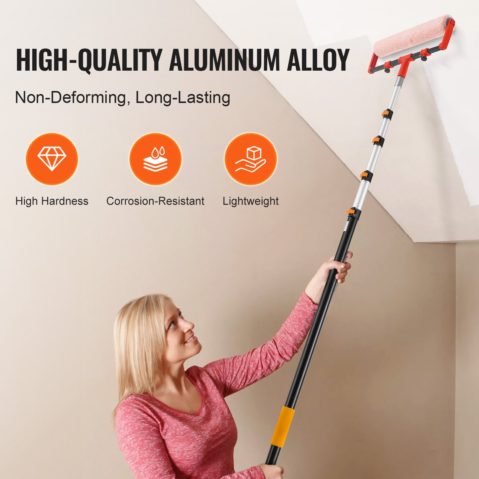 VEVOR Telescoping Pole, 6 to 24 FT Pole, Extension Multi-Purpose Pole, Sturdy Aluminum Alloy Paint Extendable Pole with Flip-Lock Design, Telescopic Pole for Painting, Dusting and Cleaning