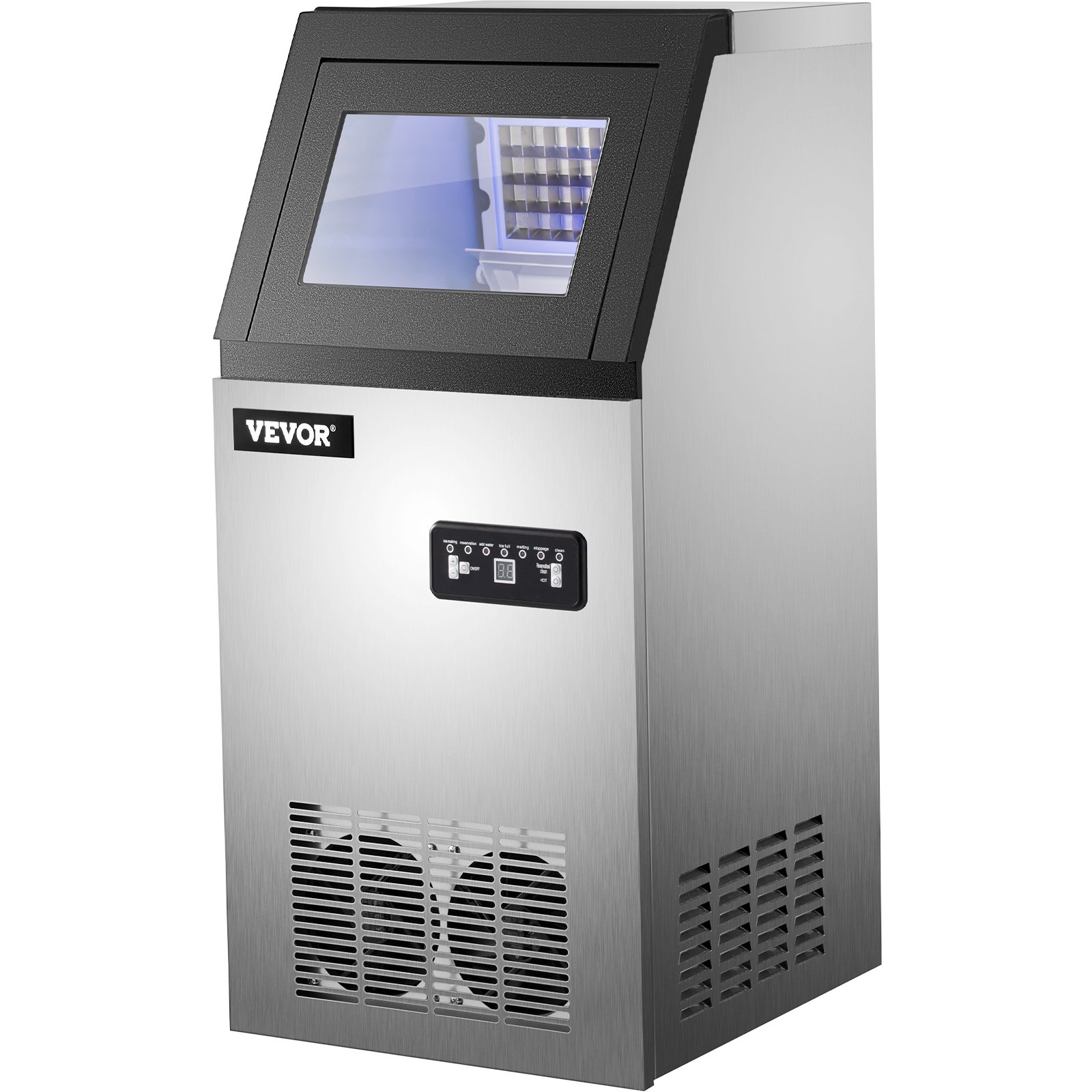 VEVOR Commercial Ice Maker, 150 LBS/24H, Stainless Steel Ice Cube Maker Machine w/ 22 LBS Storage, 410W Ice Making Machine w/ LED Control Panel Water Filter Pipes Ice Scoop for Bars Restaurants, 220V