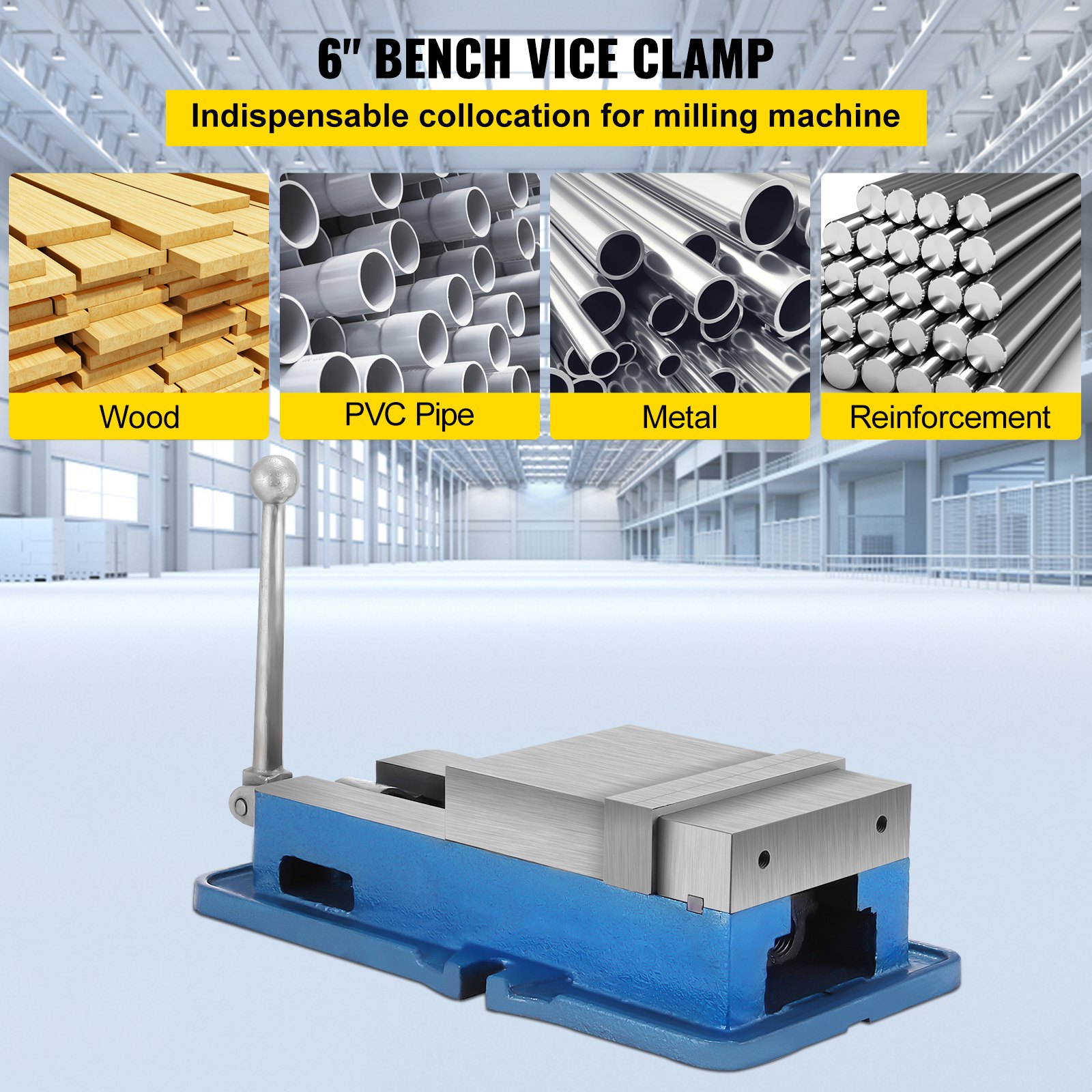 6&quot; bench vice clamp for wood, pvc pipe, metal, and reinforcement - VEVOR milling vise
