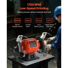 Amoladora de banco VEVOR de 6 pulgadas, 250 W, 1750 RPM, amoladora de mesa de baja velocidad