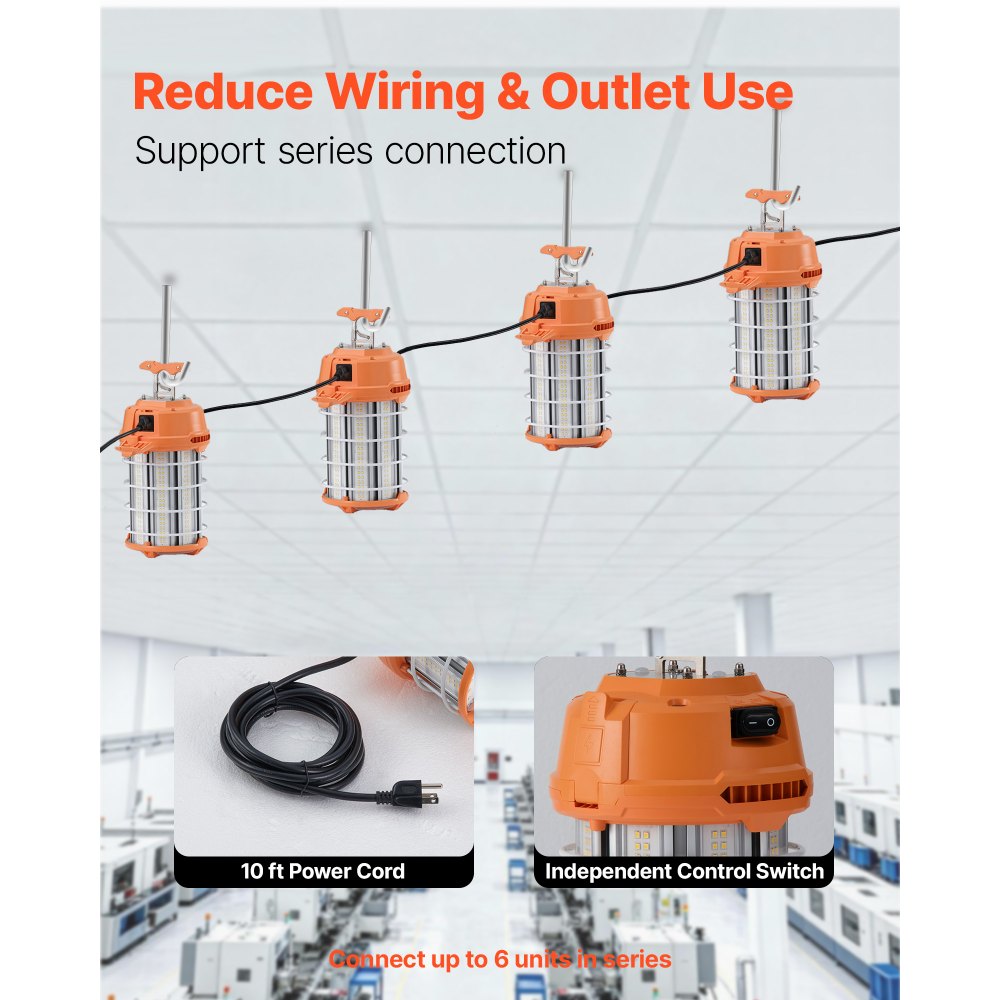 VEVOR LED Temporary Work Light, 150W, 19000 lm, 5000K Durable & Water-Resistant, Linkable up to 6 Units, Ceiling or Stand Job Site Illumination for Construction Sites, Workshops, Indoor & Outdoor Use