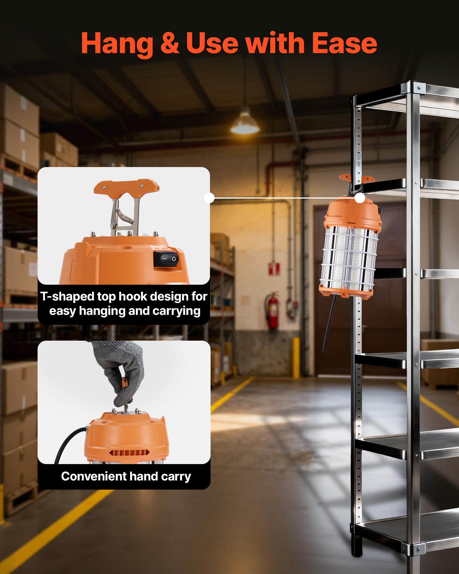 VEVOR LED Temporary Work Light, 150W, 19000 lm, 5000K Durable & Water-Resistant, Linkable up to 6 Units, Ceiling or Stand Job Site Illumination for Construction Sites, Workshops, Indoor & Outdoor Use