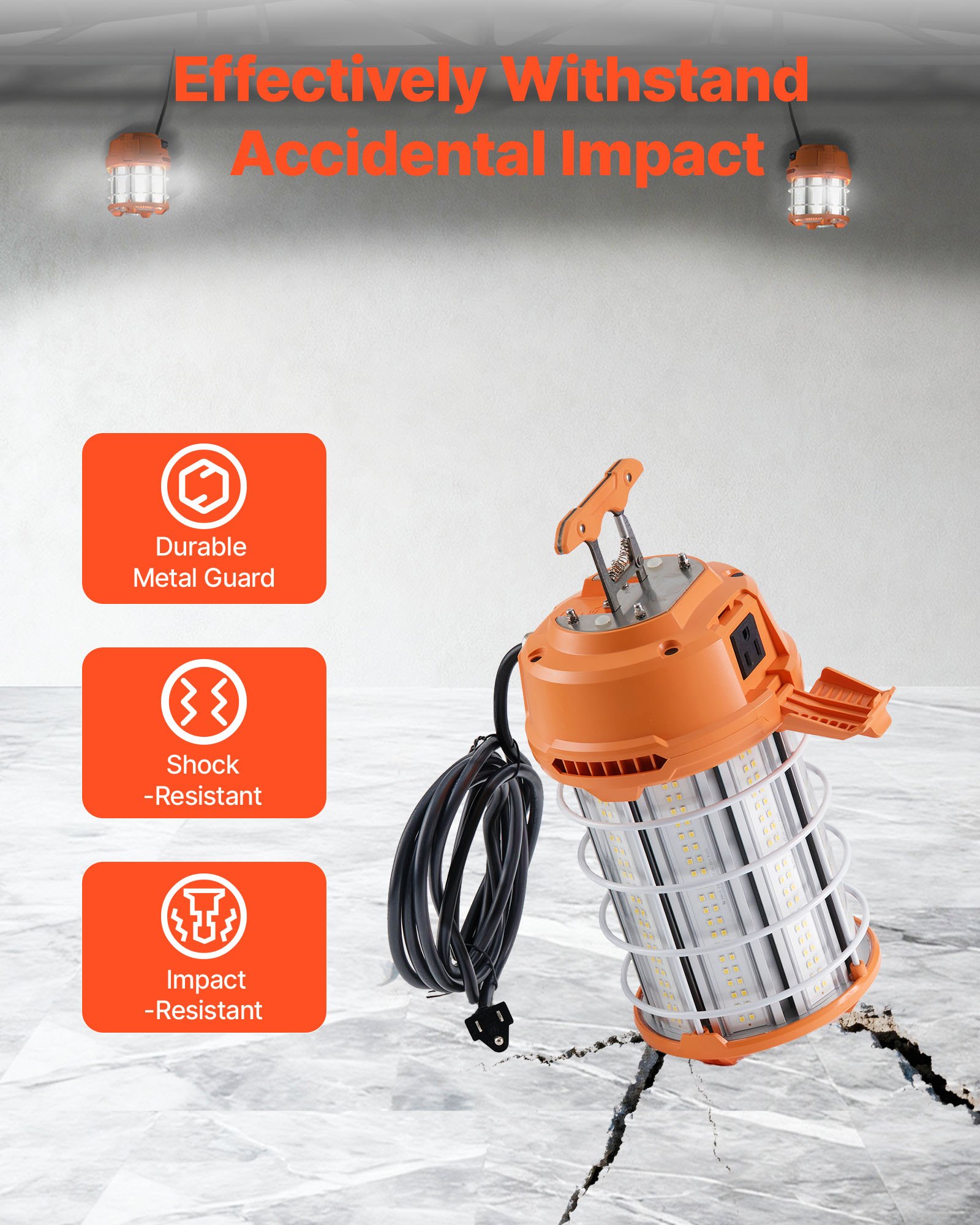VEVOR LED Temporary Work Light, 150W, 19000 lm, 5000K Durable & Water-Resistant, Linkable up to 6 Units, Ceiling or Stand Job Site Illumination for Construction Sites, Workshops, Indoor & Outdoor Use
