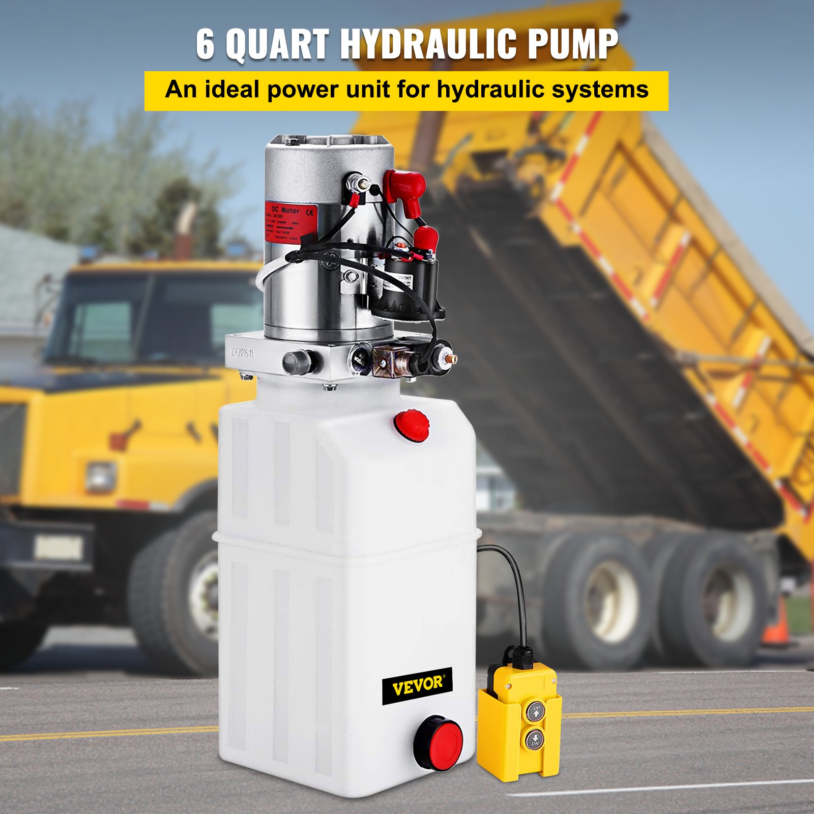 VEVOR 6 Quart Hydraulic Power Unit Single Acting Hydraulic Pump Dump Trailer 12V DC with 6L Metal Reservoir Hydraulic Power Pack for Car Lifting
