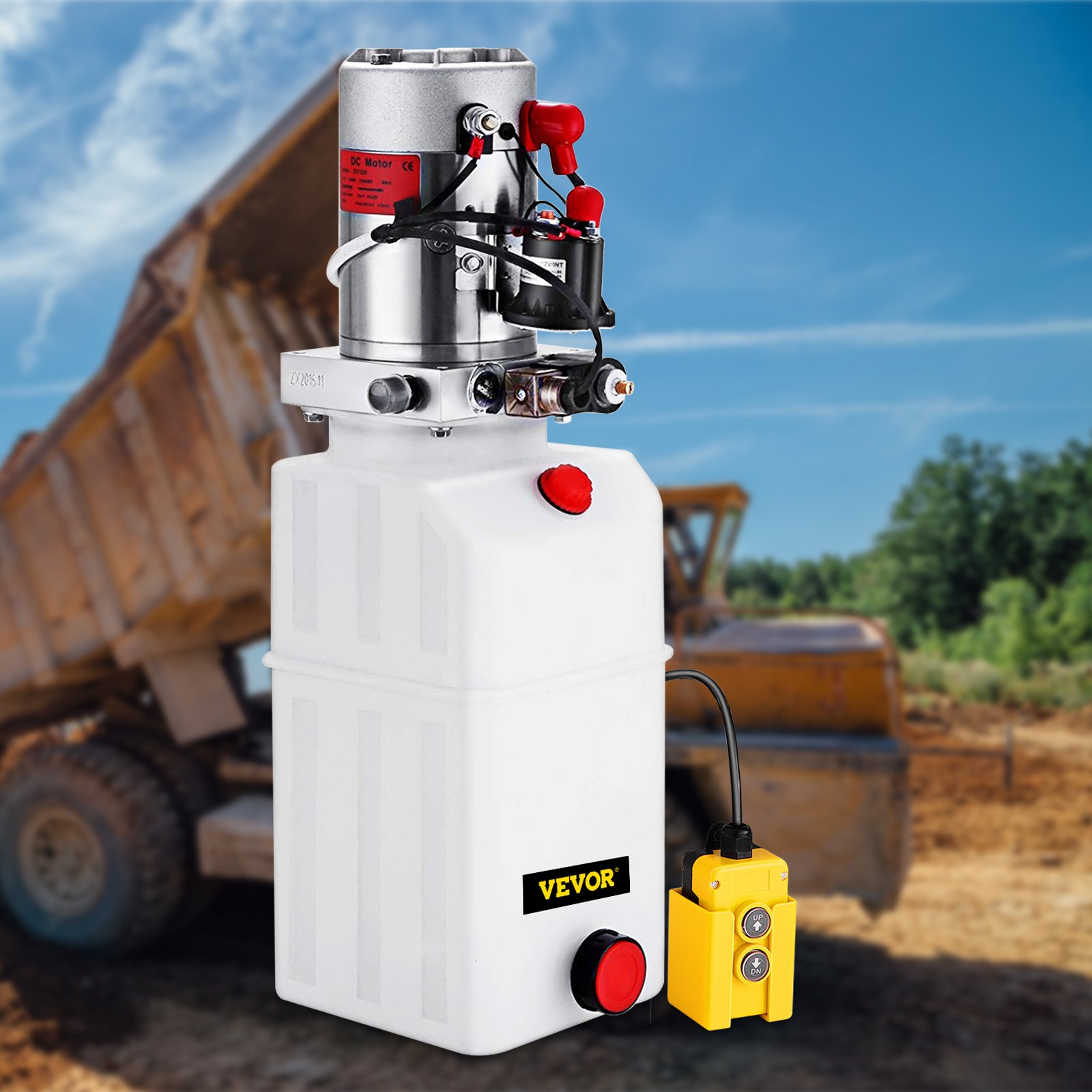 VEVOR 6 Quart Hydraulic Power Unit Single Acting Hydraulic Pump Dump Trailer 12V DC with 6L Metal Reservoir Hydraulic Power Pack for Car Lifting