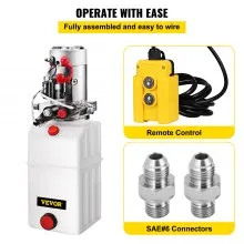 VEVOR Hydraulic Power Unit 6 Quart Hydraulic Pump Double Acting DC12V Hydraulic Power Pack for Dump Truck Dump Trailer SAE6 Port with Plastic Reservoir