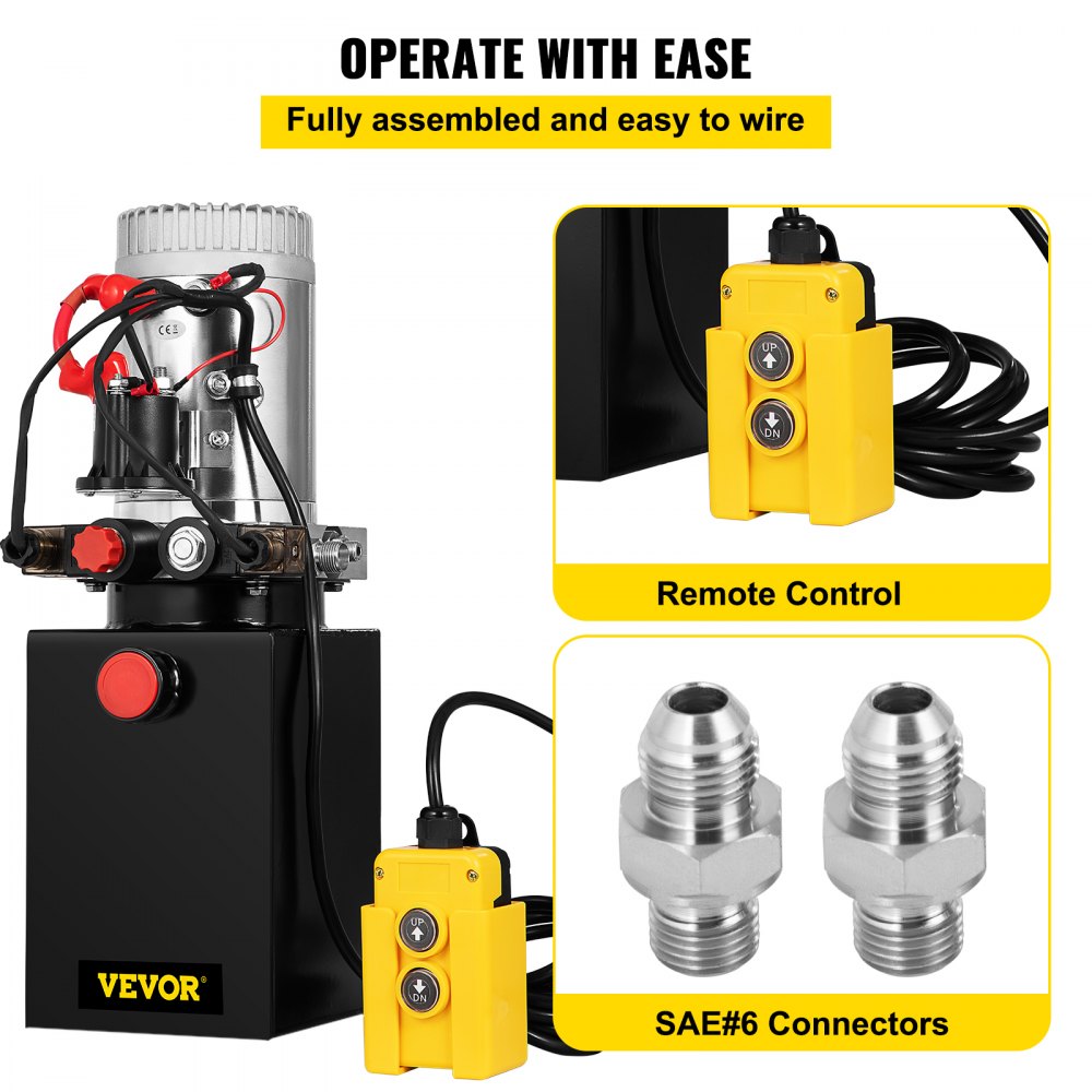 VEVOR Hydraulic Pump 6 Quart Hydraulic Power Unit 12V DC Hydraulic Pump Dump Trailer Double Acting Hydraulic Pump (Steel, 6 Quart/Double Acting)