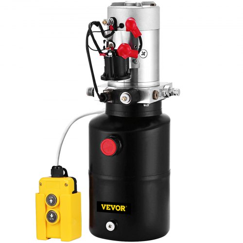 VEVOR Hydraulic Pump 6 Quart Reservoir 3200PSI Hydraulic Power Unit 12V DC Single Acting Hydraulic Pump Remotely Control Tipper Trailer Power Unit (6 Quart Steel Single Acting)