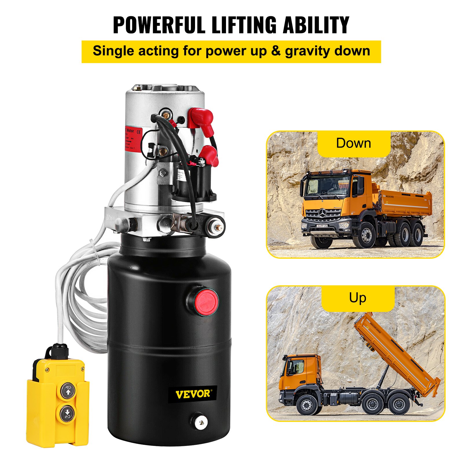 Hydraulic Pump 12V Hydraulic Motor Hydraulic Power Unit, Dump Trailer Hydraulic Pump Single Acting Hydraulic Power Pack 6 Quart Electric Hydraulic Pump with Hydraulic Reservoir for Car Lift
