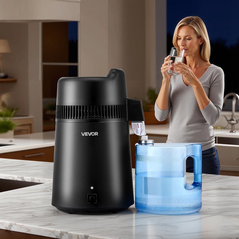 VEVOR Water Distiller, 6L 1.6 Gallon Larger Pure Water Purifier Filter For Home Table Countertop, 900W Plastic Distilled Maker, Stainless Steel Interior Drinking Machine to Make Clean Waters, Black