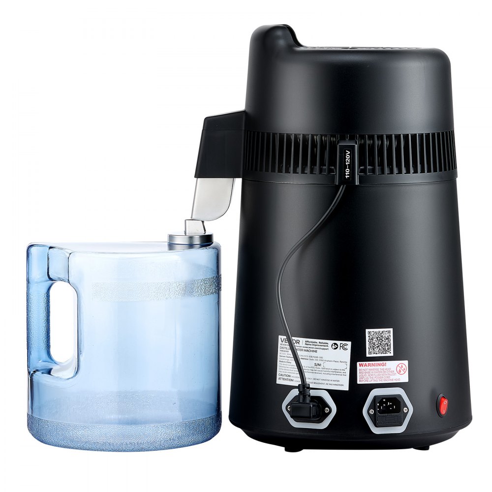 VEVOR Water Distiller, 6L 1.6 Gallon Larger Pure Water Purifier Filter For Home Table Countertop, 900W Plastic Distilled Maker, Stainless Steel Interior Drinking Machine to Make Clean Waters, Black