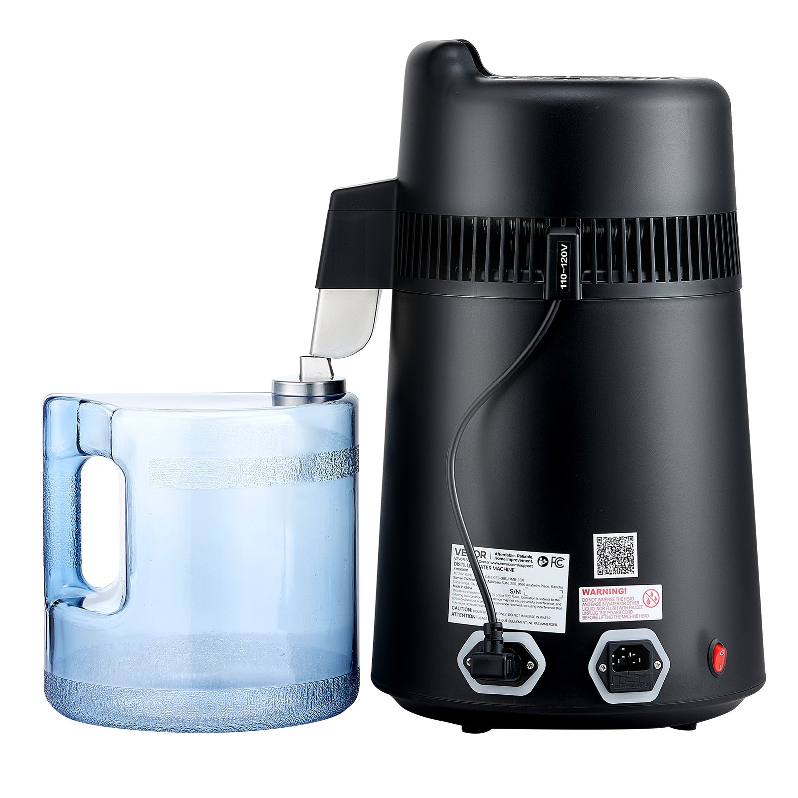 VEVOR Water Distiller, 6L 1.6 Gallon Larger Pure Water Purifier Filter For Home Table Countertop, 900W Plastic Distilled Maker, Stainless Steel Interior Drinking Machine to Make Clean Waters, Black