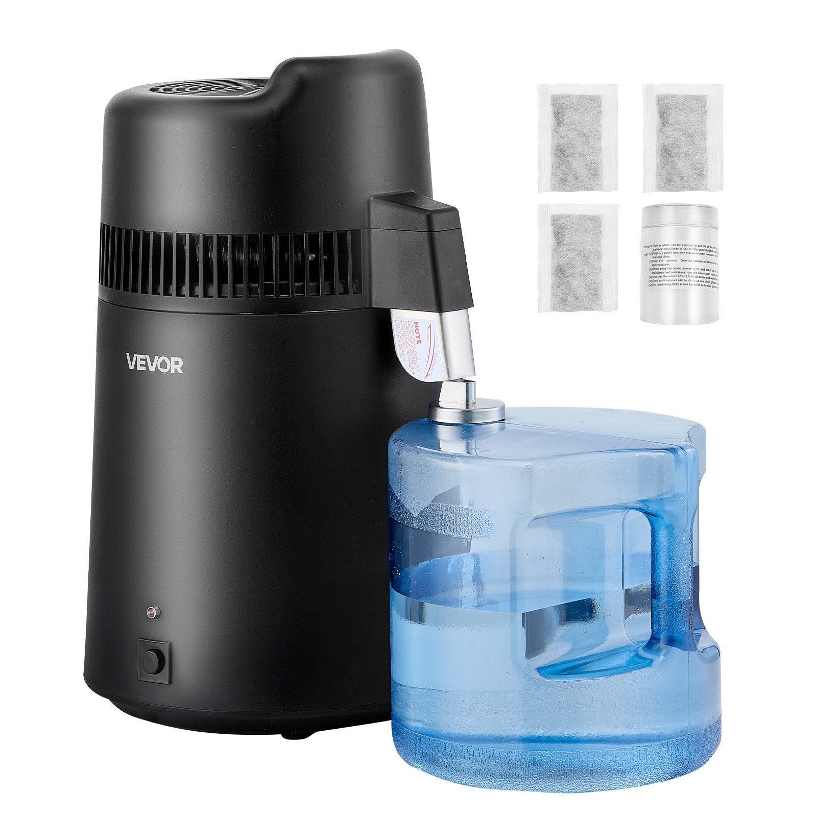 VEVOR Water Distiller, 6L 1.6 Gallon Larger Pure Water Purifier Filter For Home Table Countertop, 900W Plastic Distilled Maker, Stainless Steel Interior Drinking Machine to Make Clean Waters, Black