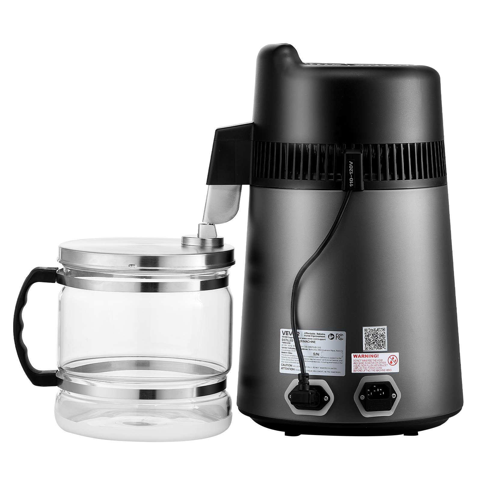 VEVOR Water Distiller, 6L 1.6 Gallon Larger Pure Water Purifier Filter For Home Table Countertop, 900W Glass Pot Distilled Maker, Stainless Steel Interior Drinking Machine to Make Clean Waters