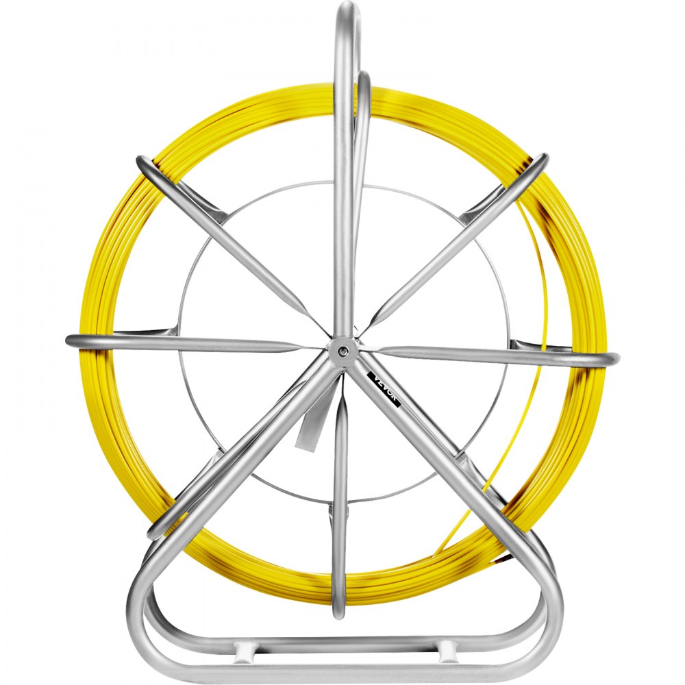 VEVOR Fish Tape Fiberglass 6MM 425FT Duct Rodder Fish Tape Continuous Fiberglass Wire Cable Running with Cage and Wheel Stand (6MM)