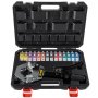VEVOR hydraulic hose crimper with multicolored dies in a black carrying case.