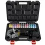 VEVOR hydraulic hose crimper in black case with multiple colored dies