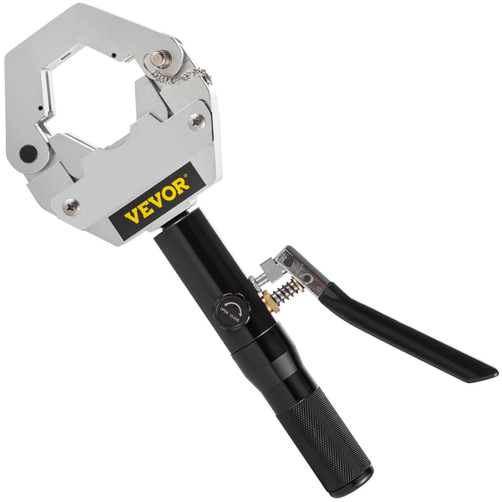 VEVOR hydraulic hose crimper with black handle and metallic crimping head.