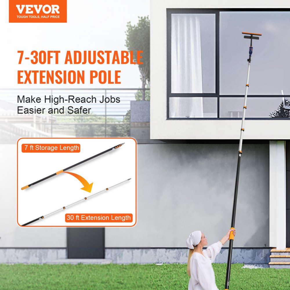 VEVOR Telescoping Pole, 7 to 30 FT Pole, Extension Multi-Purpose Pole, Sturdy Aluminum Alloy Paint Extendable Pole with Flip-Lock Design, Telescopic Pole for Painting, Dusting and Cleaning