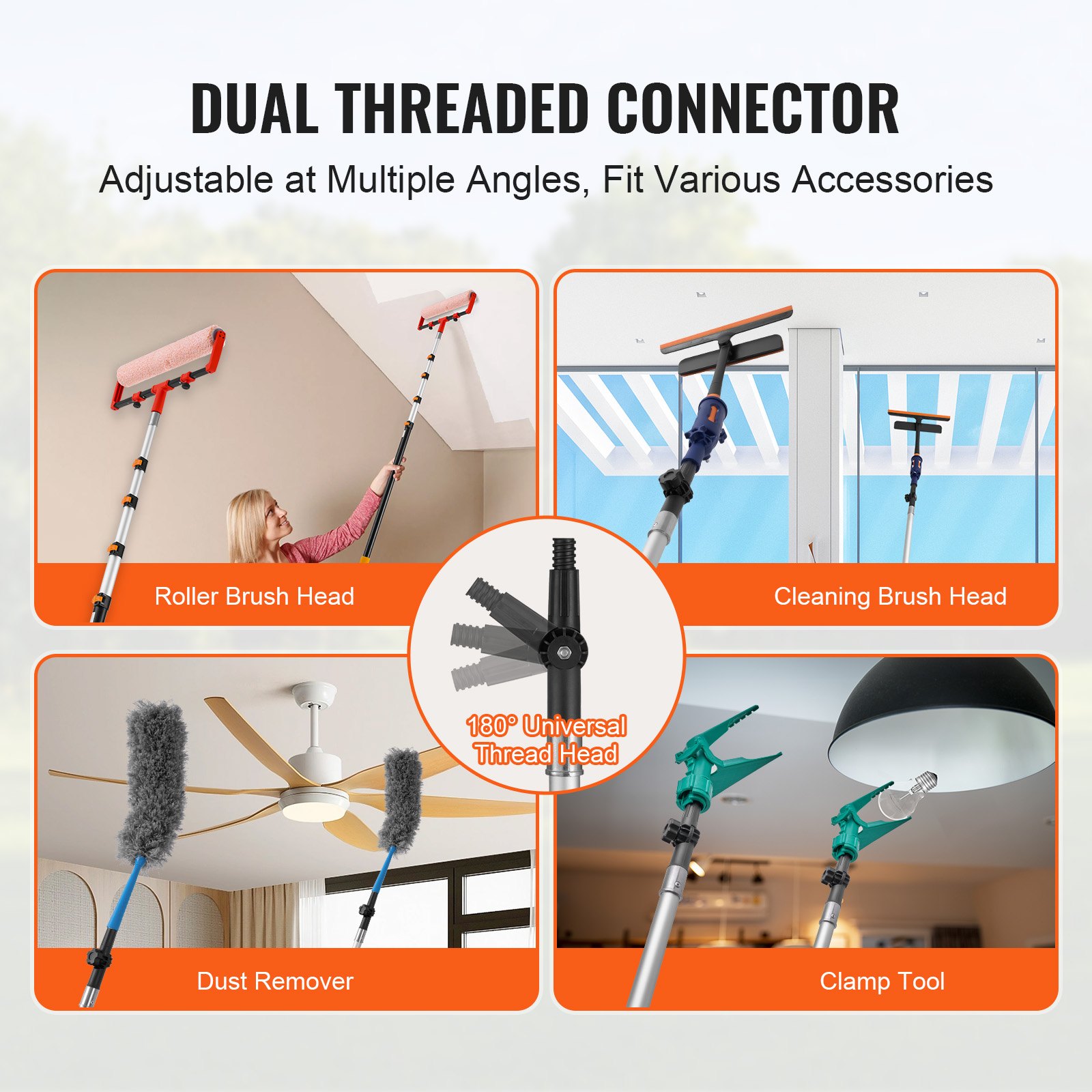 VEVOR Telescoping Pole, 7 to 30 FT Pole, Extension Multi-Purpose Pole, Sturdy Aluminum Alloy Paint Extendable Pole with Flip-Lock Design, Telescopic Pole for Painting, Dusting and Cleaning