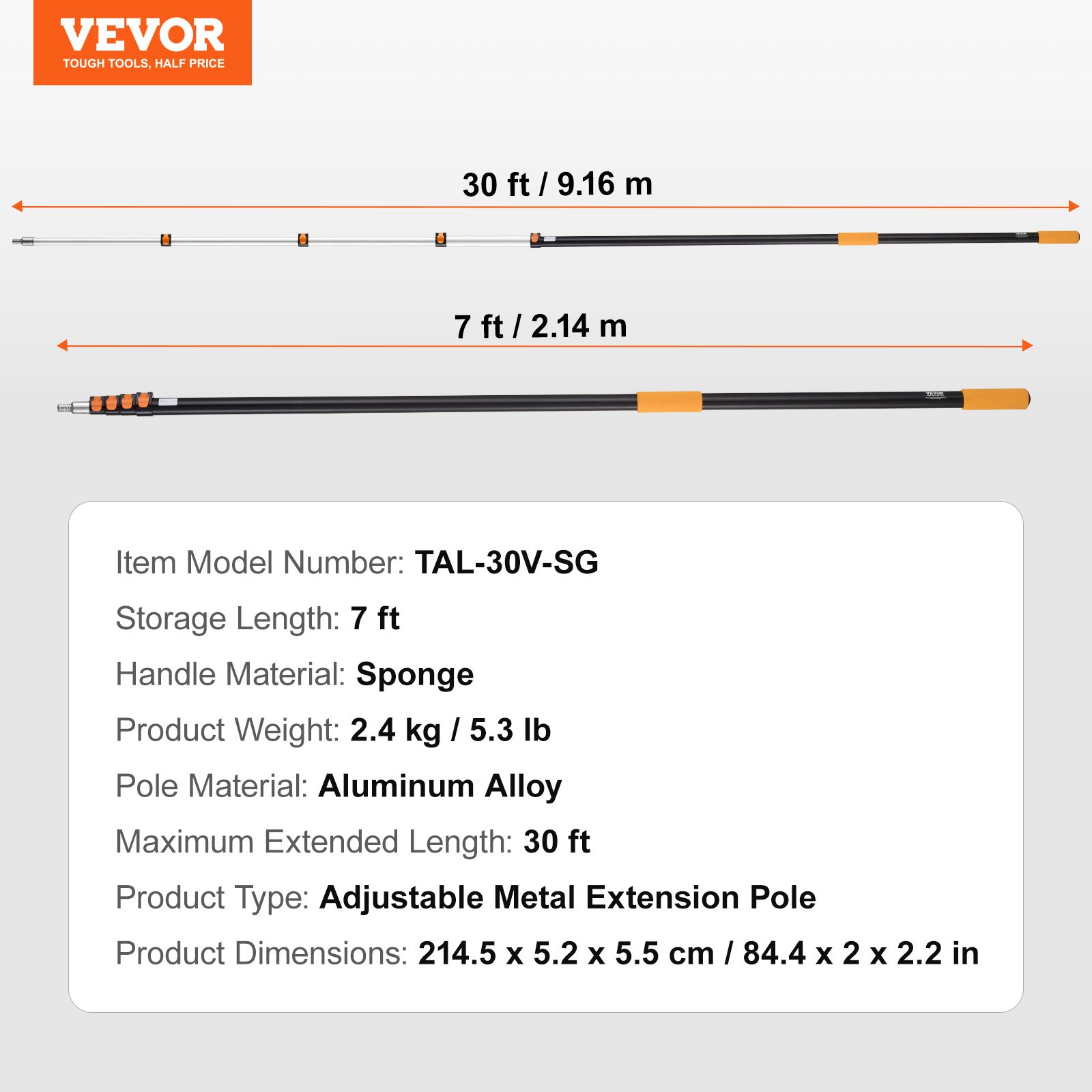 VEVOR Telescoping Pole, 7 to 30 FT Pole, Extension Multi-Purpose Pole, Sturdy Aluminum Alloy Paint Extendable Pole with Flip-Lock Design, Telescopic Pole for Painting, Dusting and Cleaning