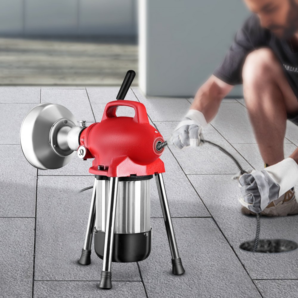 VEVOR 0.75-4 Inch Sectional Pipe Drain Cleaning Machine 400PRM Snake Cleaner Pipe Drain Cleaning Machine with 66 Ft x 0.67 Inch Galvanize Cable Heavy Duty