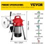 VEVOR 0.75-4 Inch Sectional Pipe Drain Cleaning Machine 400PRM Snake Cleaner Pipe Drain Cleaning Machine with 66 Ft x 0.67 Inch Galvanize Cable Heavy Duty