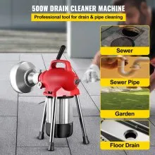 VEVOR 0.75-4 Inch Sectional Pipe Drain Cleaning Machine 400PRM Snake Cleaner Pipe Drain Cleaning Machine with 66 Ft x 0.67 Inch Galvanize Cable Heavy Duty