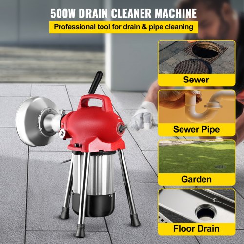 Drain Cleaning Machine 500 Watt Sectional Drain Cleaner 75' x 5/8" Spring Cable