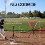 VEVOR 7x7 stop baseballová softballová cvičná síť, přenosná baseballová tréninková síť pro odpalování nadhazování, baseballové vybavení se zarážkou s rámem luku, taška na přenášení, úderová zóna, míč, odpaliště, sběrač míčků