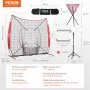 VEVOR 7x7 ft Baseball Softball Practice Net, Portable Baseball Training Net for Hitting Catching Pitching, Backstop Baseball Equipment with Bow Frame, Carry Bag, Strike Zone, Ball, Tee, Ball Collector
