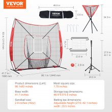 VEVOR 7x7 ft Baseball Softball Plasă de antrenament, plasă portabilă de antrenament de baseball pentru lovire, prindere, lansare, echipament de baseball cu cadru de arc, geantă de transport, zonă de lovitură, minge, tee, colector de mingi