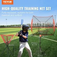 VEVOR 7x7 ft Baseball Softball Practice Net, Portable Baseball Training Net for Hitting Catching Pitching, Backstop Baseball Equipment with Bow Frame, Carry Bag, Strike Zone, Ball, Tee, Ball Collector