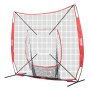VEVOR Plasă de antrenament pentru baseball și softball de 7x7 ft, plasă portabilă de antrenament pentru baseball pentru lovire, prinderea și aruncarea mingii, echipament de baseball cu cadru arcuit, geantă de transport, zonă de lovire, minge, tee de lovire
