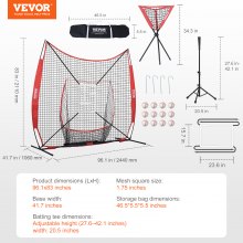 VEVOR 7x7 ft baseball Softball -harjoitusverkko, kannettava baseball-harjoitusverkko lyömiseen kiinniottoa varten, takaiskulaitteet jousikehyksellä, kantolaukku, iskualue, 12 palloa, t-paita ja pallokeräin
