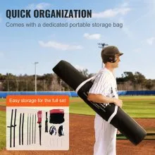 VEVOR 7x7 ft Baseball Softball Practice Net, Portable Baseball Training Net for Hitting Catching Pitching, Backstop Equipment with Bow Frame, Carry Bag, Strike Zone, 12 Balls, Tee, and Ball Collector