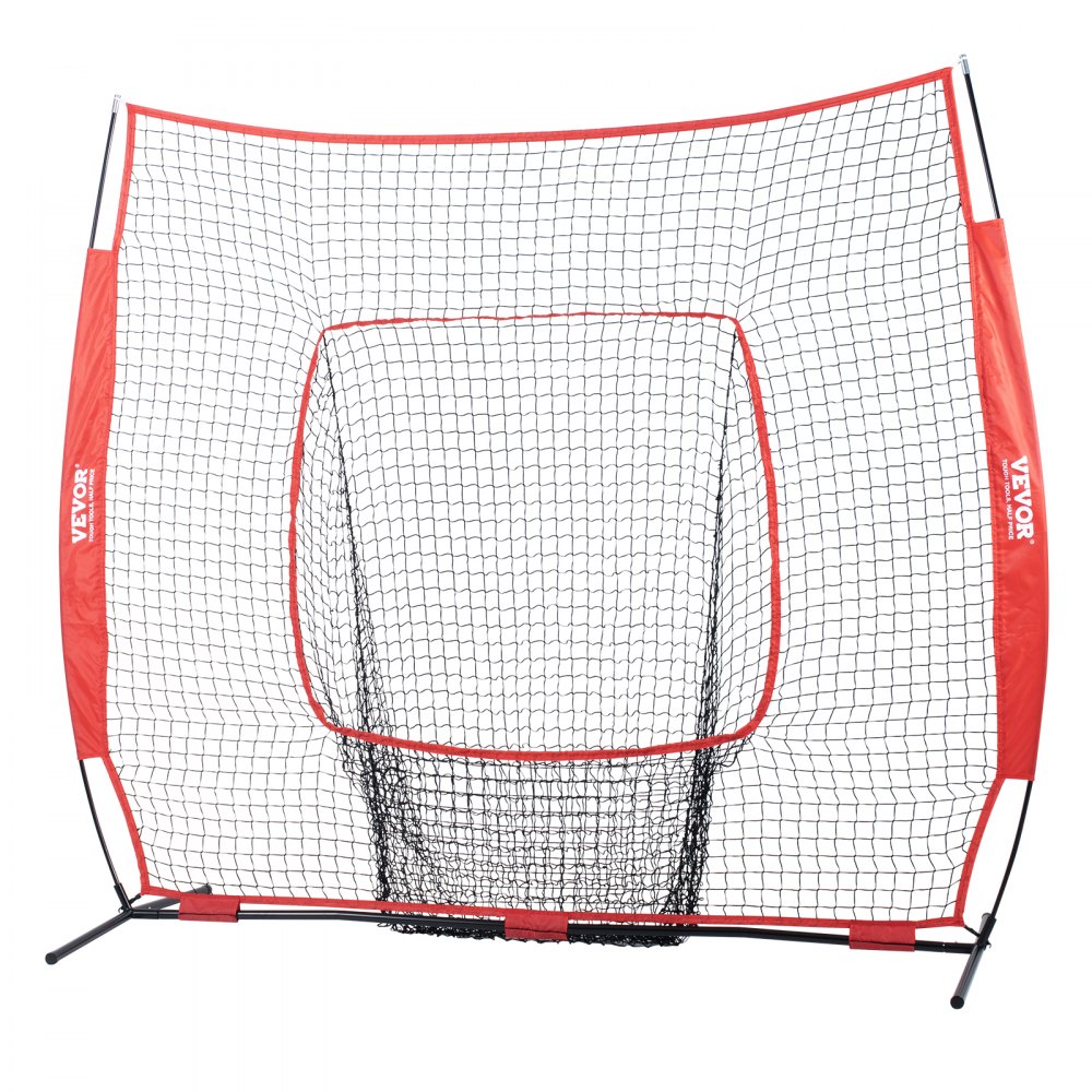 VEVOR 213.4 x 213.4 cm Baseball Softball Practice Net, Portable Baseball Training Net for Hitting Batting Catching Pitching, Backstop Baseball Equipment Training Aids with Carry Bag and Strike Zone