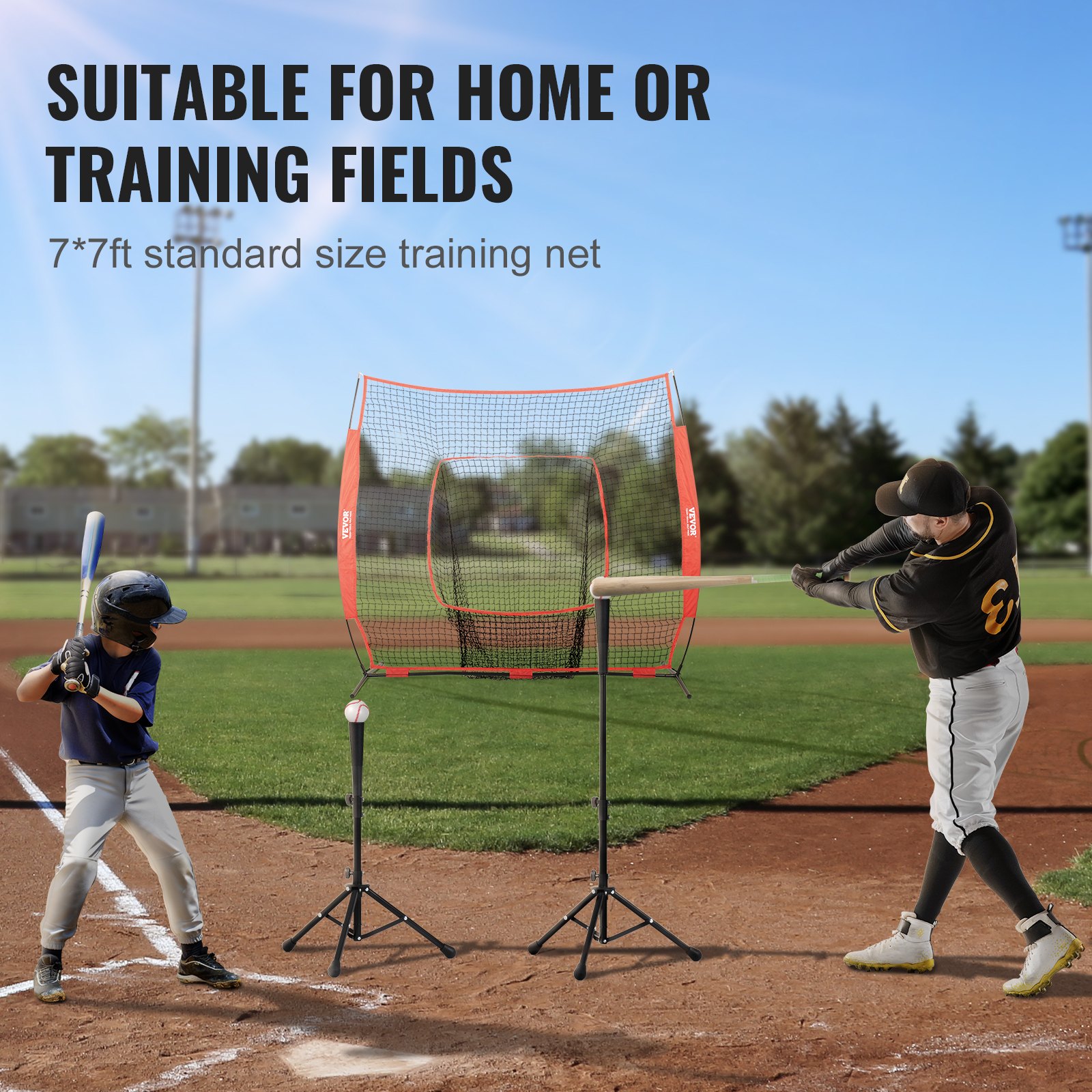 VEVOR 213.4 x 213.4 cm Baseball Softball Practice Net, Portable Baseball Training Net for Hitting Batting Catching Pitching, Backstop Baseball Equipment Training Aids with Carry Bag and Strike Zone