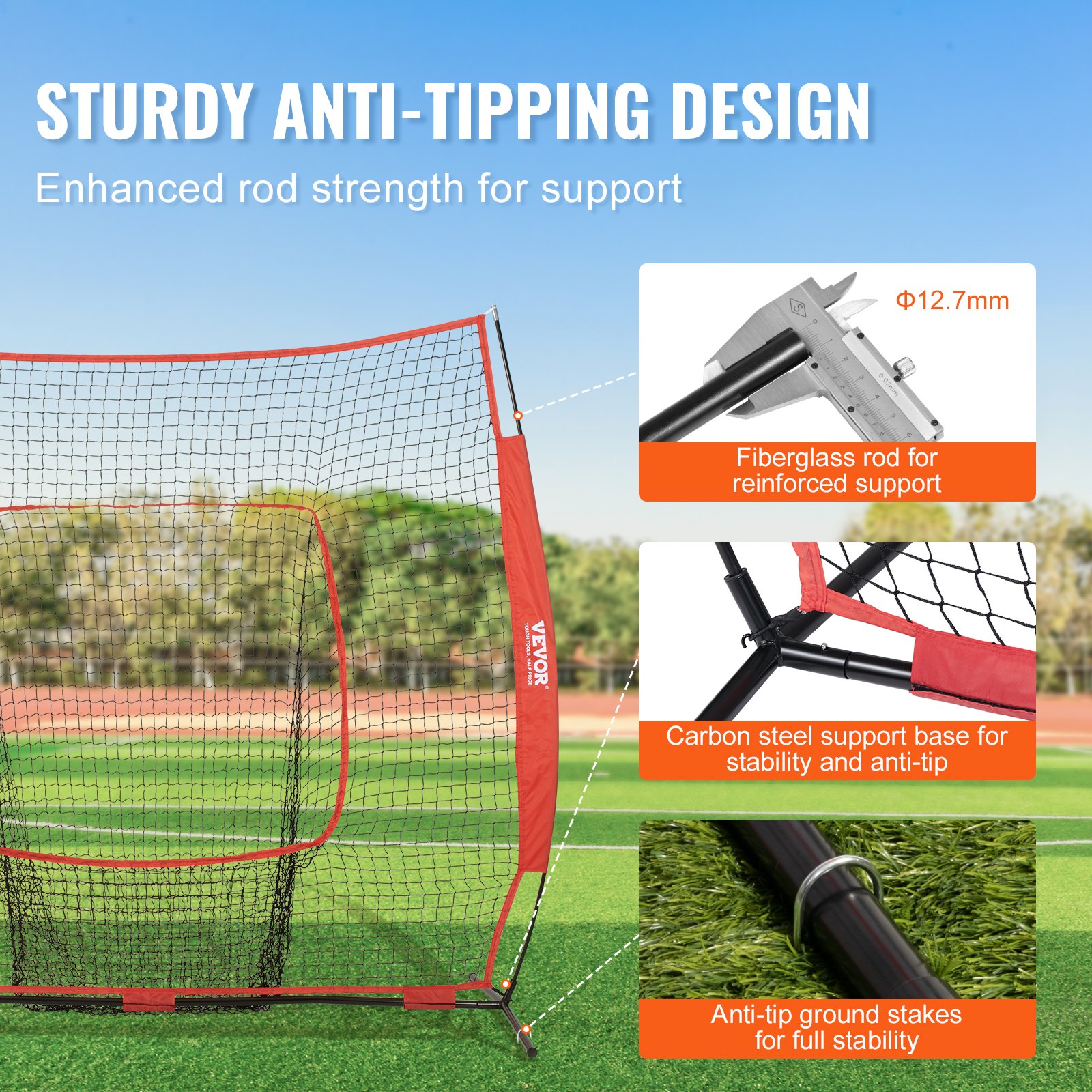 VEVOR 213.4 x 213.4 cm Baseball Softball Practice Net, Portable Baseball Training Net for Hitting Batting Catching Pitching, Backstop Baseball Equipment Training Aids with Carry Bag and Strike Zone